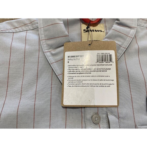 Simms Fishing Shop Shirt Mens M Short Sleeve Striped Quick Dry Zipper Pocket - Picture 3 of 8